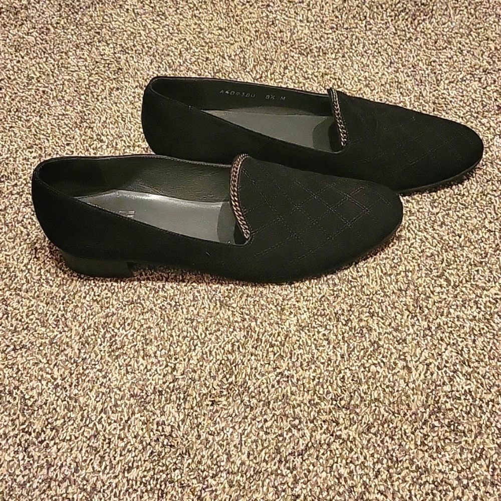 Stuart Weitzman Quilted Black Suede Flats Size 8.5